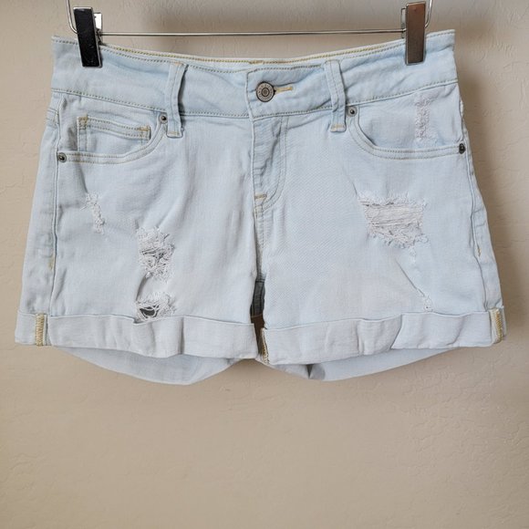 Guess Light Wash Destroyed Cuffed Denim Shorts - Picture 2 of 16